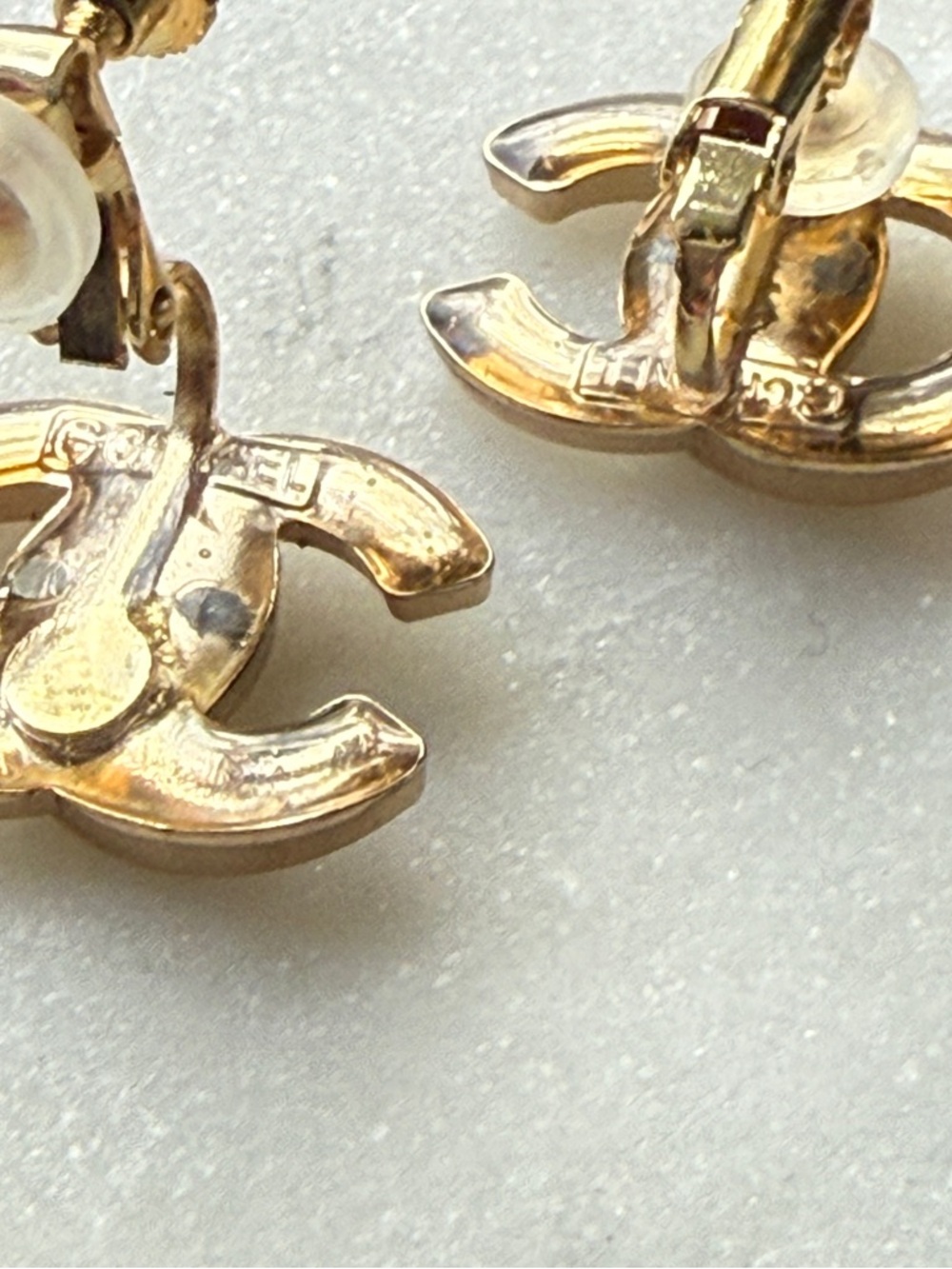 CHANEL button 1” custom Earrings Gold CC repurposed from authentic accessories - Picture 6 of 8